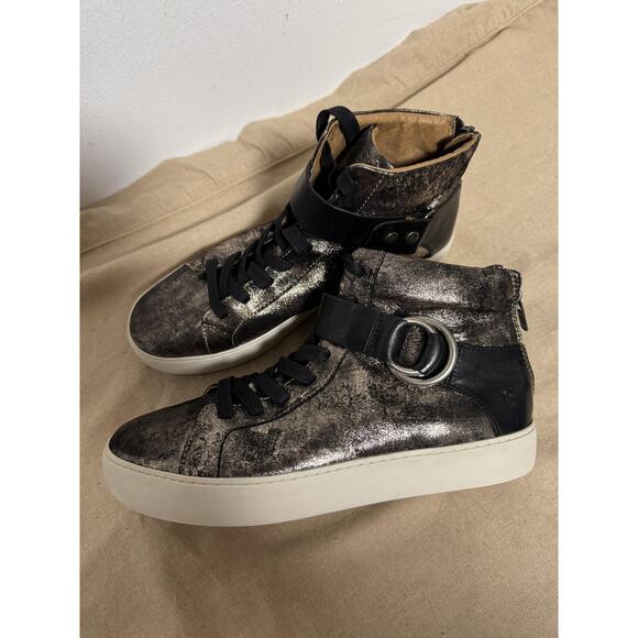 Frye Shoes Womens Size 9.5 Gunmetal Lena Harness High Top Leather Zip Sneaker - Picture 1 of 12